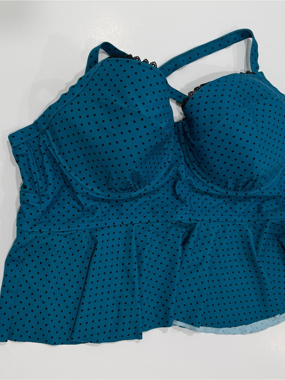 Terra & Sky Teal Black Polka Dot Peplum Two Piece Swimsuit Size 3X Beach Vacay - Picture 3 of 9